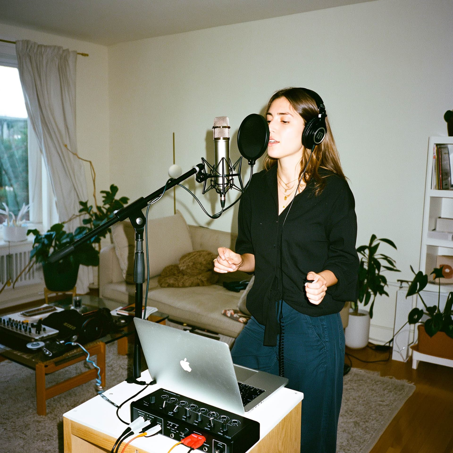 Songwriter recording vocals